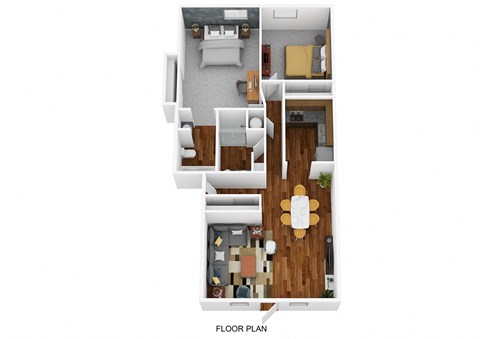 Floor plan for 2 beds, 2 baths, 940 sqft